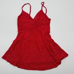 Vintage Lola Red Polka Dot Babydoll Camisole Top V-Neck Empire Waist Rayon Small